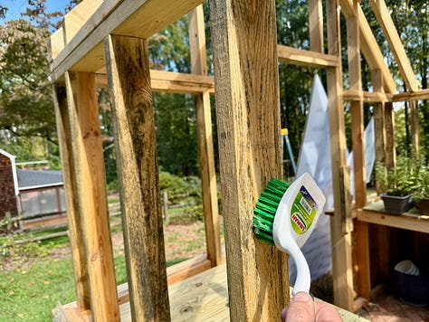 Mosaic of images showing polycarbonate panels being added to a greenhouse.