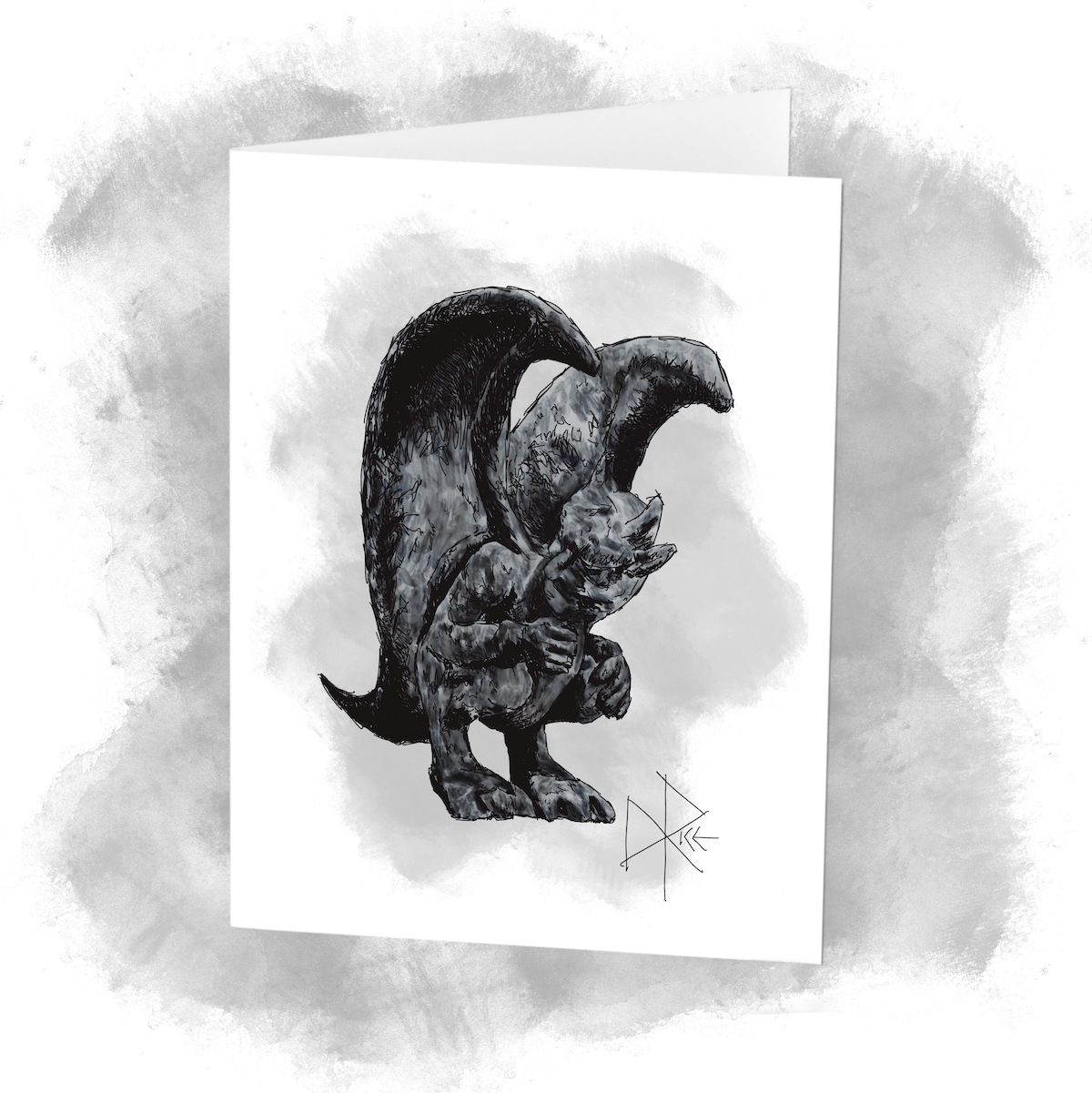 A gargoyle patiently defends the exterior of a Haunted Mansion. Sketch art by Don Rice. A gargoyle patiently defends the exterior of a Haunted Mansion. Sketch art by Don Rice.