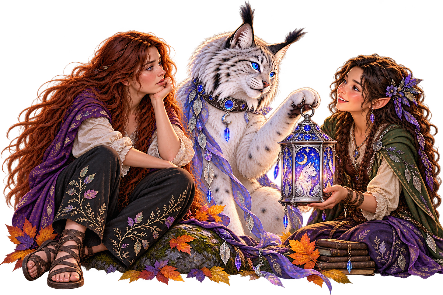 Angelika, Jynx, and Lorni looking at the lantern Lorni made for Angelika. Angelika, Jynx, and Lorni looking at the lantern Lorni made for Angelika.