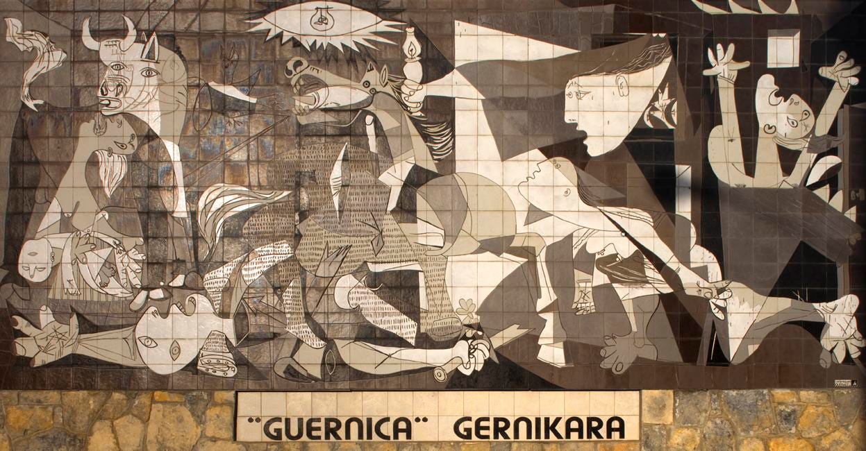 Gernika 鎮上的《Guernica》壁畫複製|來源:Papamanila / Wikimedia Commons(CC BY-SA 3.0) Gernika 鎮上的《Guernica》壁畫複製|來源:Papamanila / Wikimedia Commons(CC BY-SA 3.0)