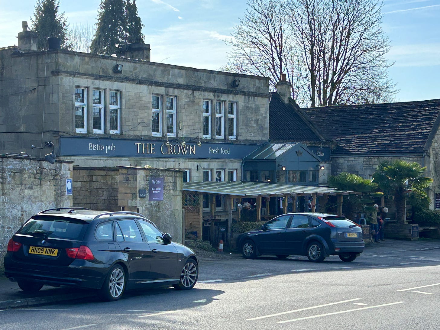 The Crown Inn, Bathford. Cars parked in front. The Crown Inn, Bathford. Cars parked in front.