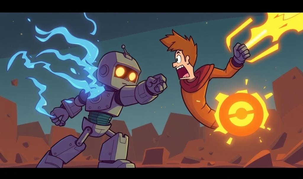 a human battling a robot a human battling a robot