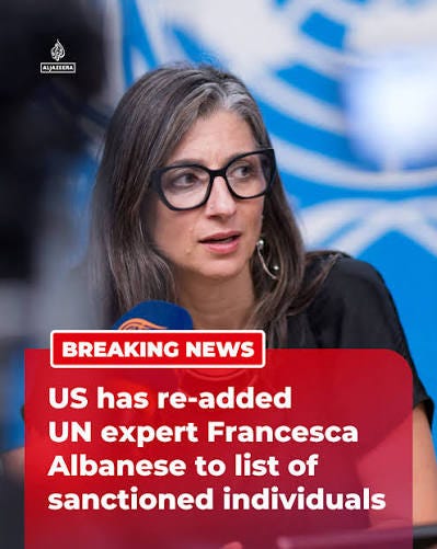 The US Treasury has added #UN Special Rapporteur Francesca Albanese back to its sanctions list, days after a federal judge ordered her removal over free speech concerns. . 🔴 Follow our LIVE The US Treasury has added #UN Special Rapporteur Francesca Albanese back to its sanctions list, days after a federal judge ordered her removal over free speech concerns. . 🔴 Follow our LIVE