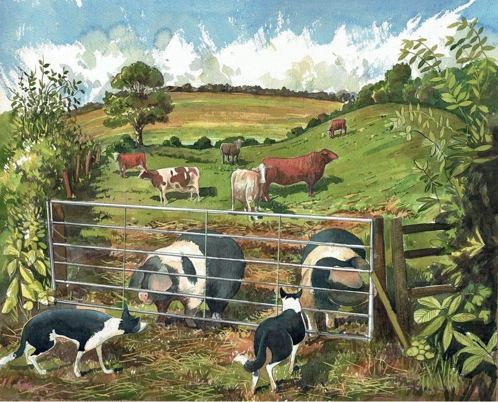 A commission for a painting of a selection of animals on a farm