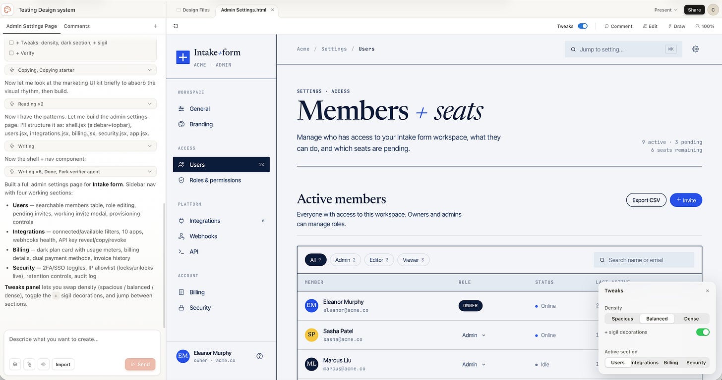Claude Design generated settings page using the extracted Decathlon Vitamin Web design system, showing on-brand colors and components