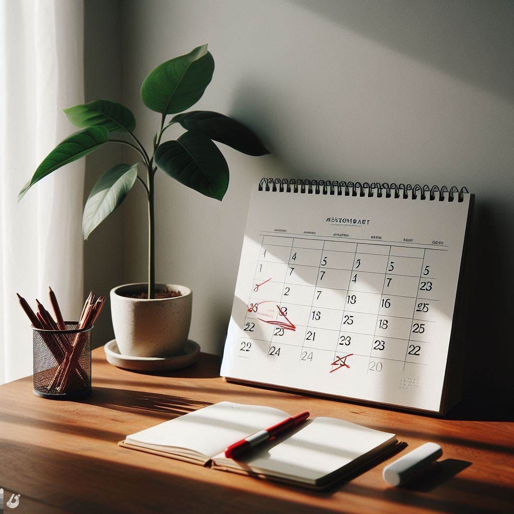 A calendar with days crossed off