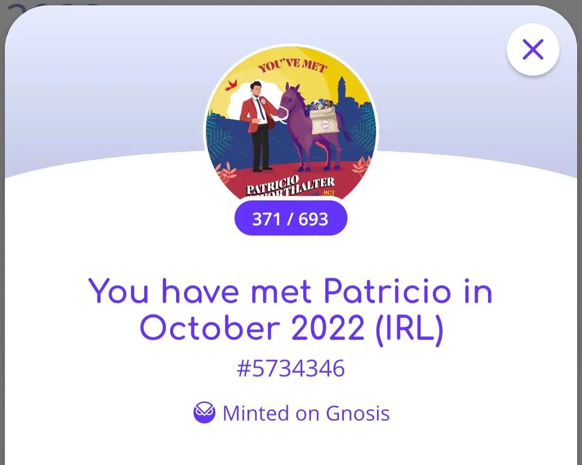 POAP por haber conocido a Patricio en octubre de 2022. POAP por haber conocido a Patricio en octubre de 2022.