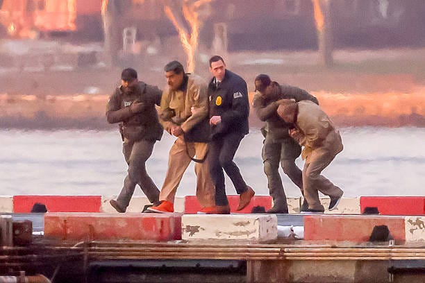 Ousted Venezuelan President Nicolas Maduro arrives at the Wall Street heliport ahead of his appearance in federal court in New York, US, on Monday,...