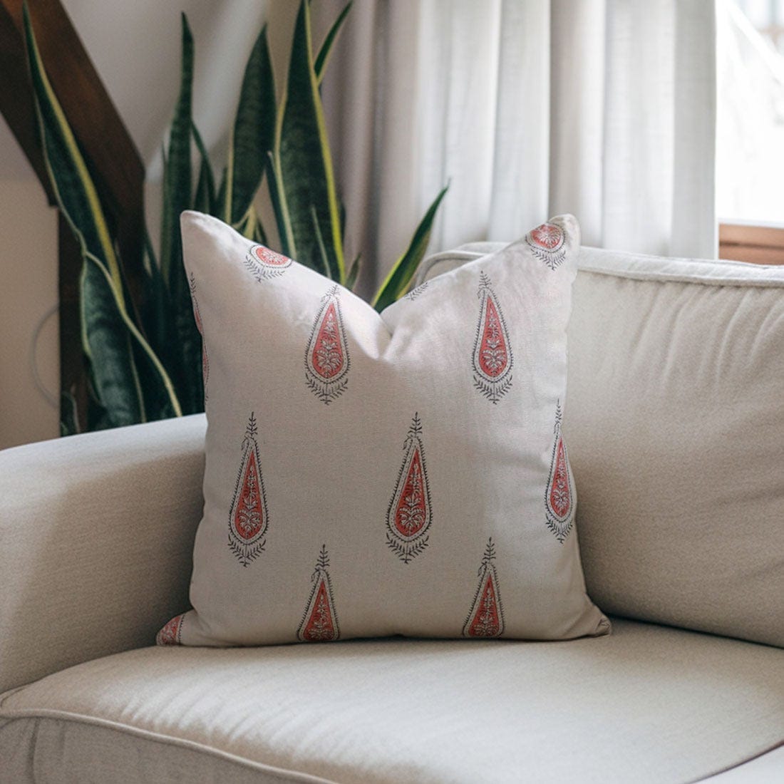 Block Print Red Floral Pillow Cover - Traci