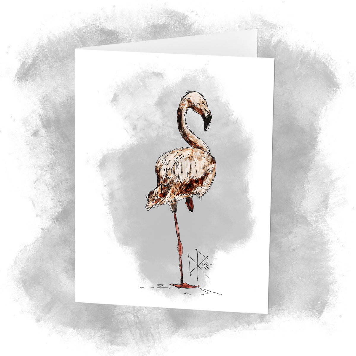 A flamingo stands on one leg with the other tucked beneath the body. No one really knows why they do this. Sketch art by Don Rice. A flamingo stands on one leg with the other tucked beneath the body. No one really knows why they do this. Sketch art by Don Rice.