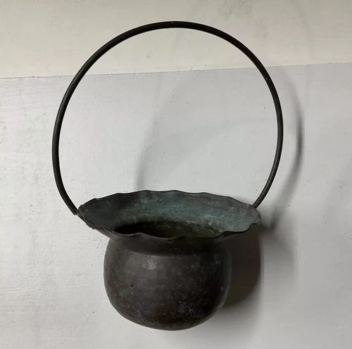 Antique Hammered Copper Hanging Pot, Patina - Picture 1 of 7