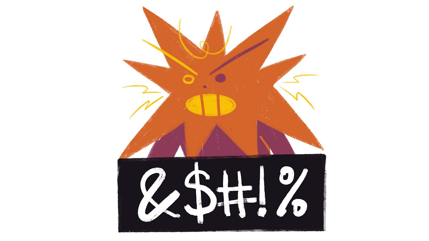 a cartoon character swearing