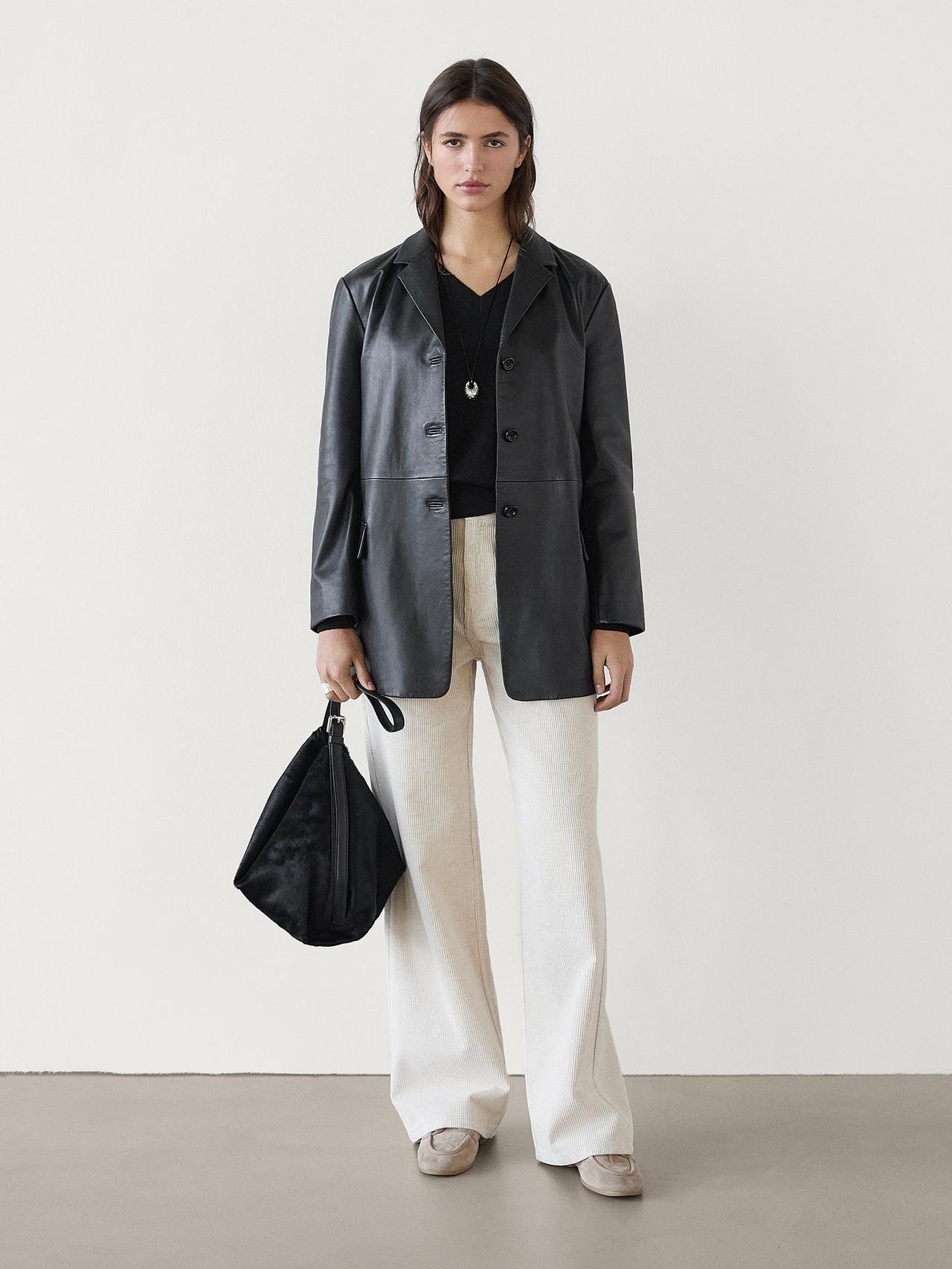 Zara Oversize nappa leather blazer - Black - Image 0