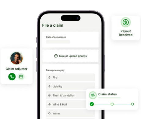 A screen shot of the mobile application interface for filing a claim