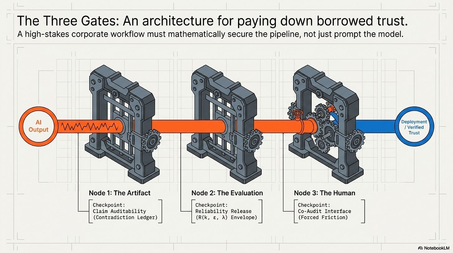 The Three Gates: An architecture for paying down borrowed trust.
