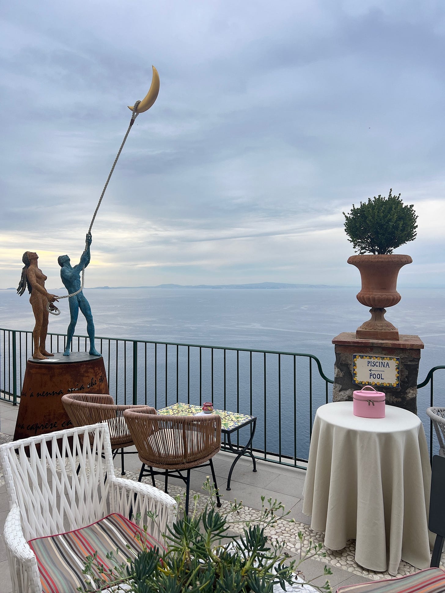 The balcony at otel Caesar Augustus.