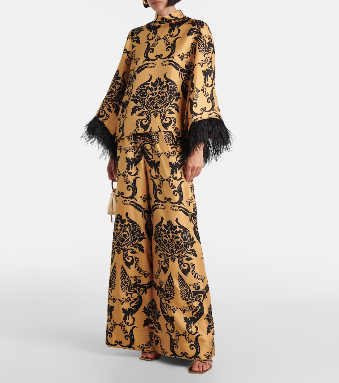 Make An Exit feather-trimmed silk twill top | La DoubleJ