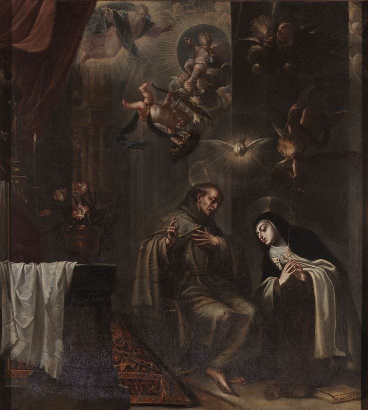 This may contain: a painting of a man and woman sitting next to each other in an old room