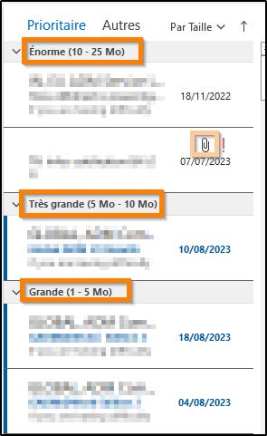 Classement des mails par taille dans Microsoft Outlook 365