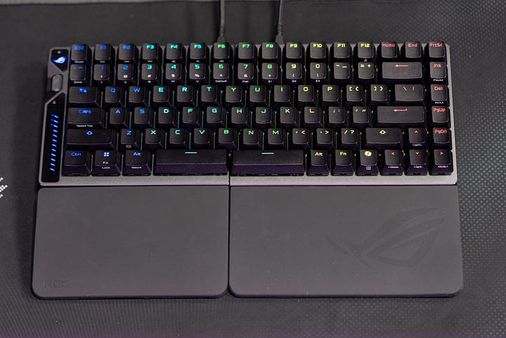 The Asus ROG Falcata split-ergonomic wireless compact gaming keyboard ...