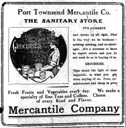 Historic newspaper advertisement for the Port Townsend Mercantile Company.