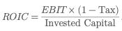  ROIC formula: EBIT after tax divided by invested capital, core definition of Return on Invested Capital.