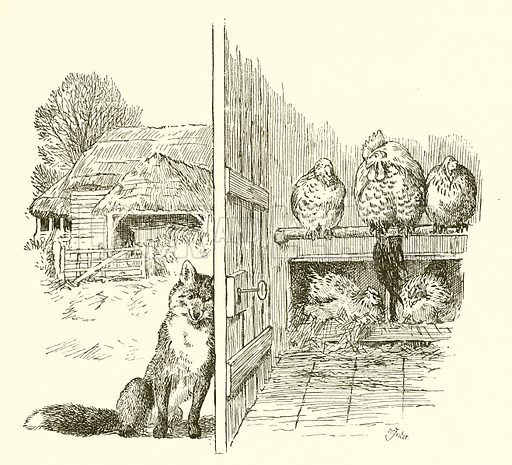Fox outside the hen house. Illustration for Nister's Holiday Annual 1894.