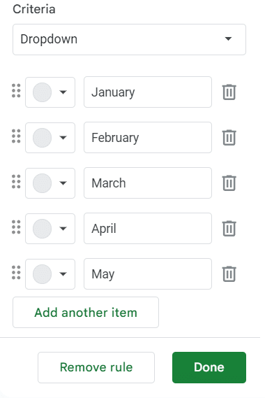 Click Done to confirm choices.