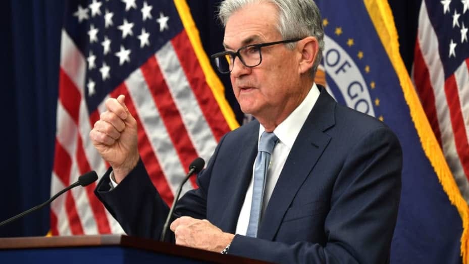 Federal Reserve Board Chair Jerome Powell speaks at a news conference after a Federal Open Market Committee meeting at the Federal Reserve Board Building in Washington, DC on December 14, 2022. Federal Reserve Board Chair Jerome Powell speaks at a news conference after a Federal Open Market Committee meeting at the Federal Reserve Board Building in Washington, DC on December 14, 2022.