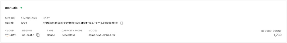 Pinecone index with 1730 documents Pinecone index with 1730 documents