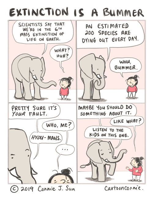 extinction is a bummer extinction, cartoon, comics, illustration, comic strip, connie sun, cartoonconnie