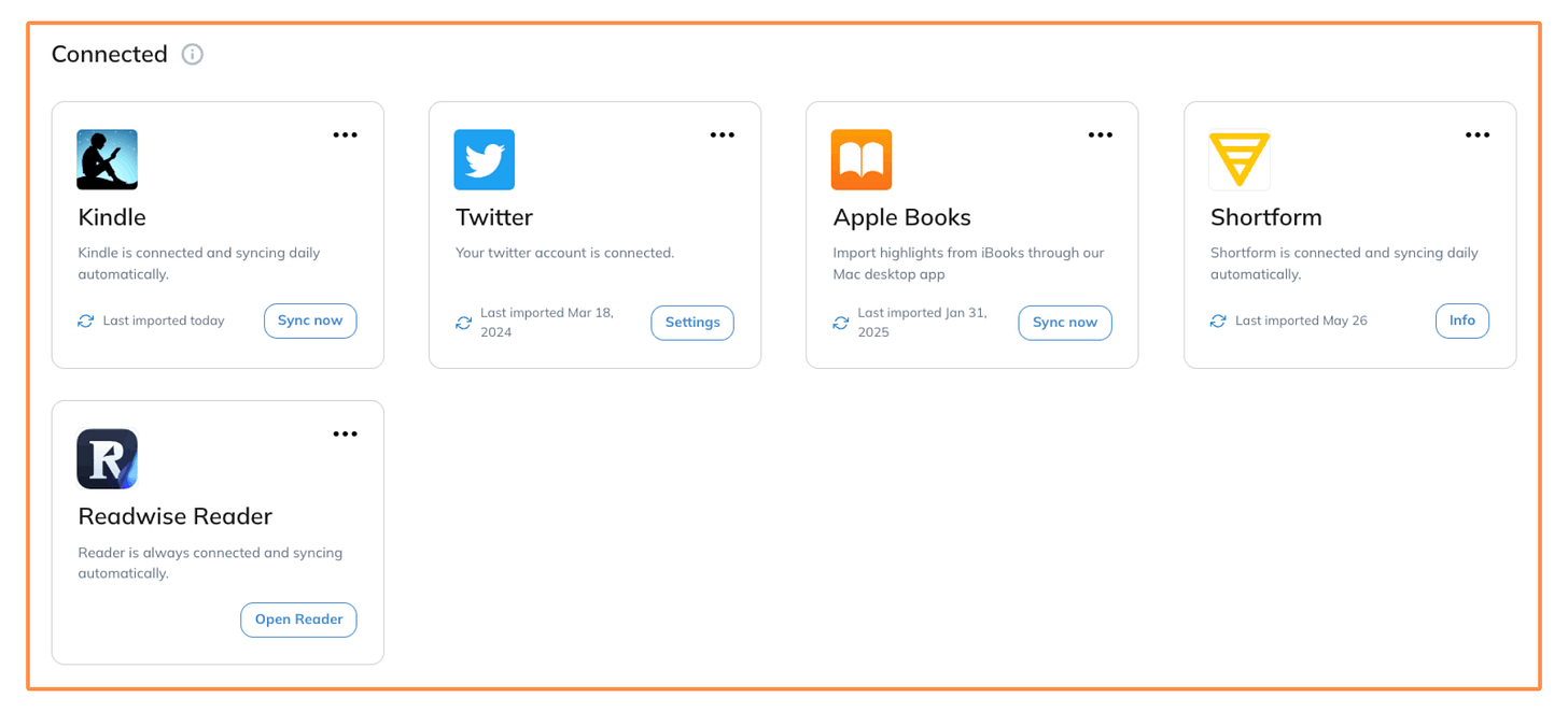 My connected sources (desktop view)