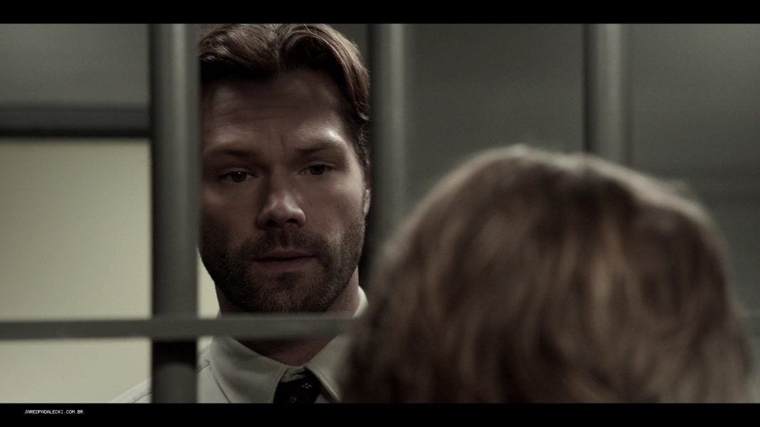 Jared Padalecki visiting his lover in jail with Hoyt on Walker set 3.16. Jared Padalecki visiting his lover in jail with Hoyt on Walker set 3.16.