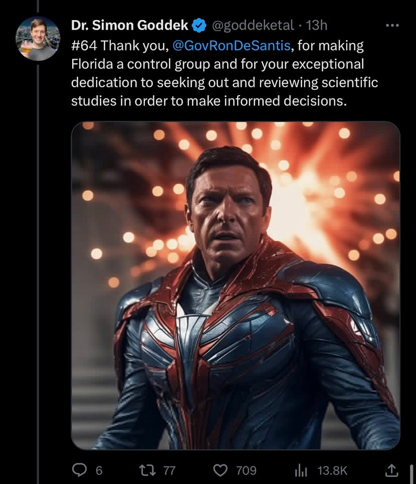Simon Goddek on Twitter sharing an AI generated portrait of Ron DeSantis: "#64 Thank you Ron DeSantis for making Florida a control group" Simon Goddek on Twitter sharing an AI generated portrait of Ron DeSantis: "#64 Thank you Ron DeSantis for making Florida a control group"