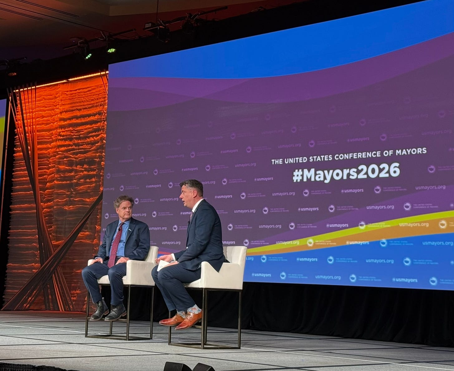 America the Entrepreneurial Co-Chair John Bridgeland & OK City Mayor & USCM President David Holt - June 4, 2026 Plenary Session of the 94th Annual Meeting of the US Conference of Mayors, Long Beach, CA. America the Entrepreneurial Co-Chair John Bridgeland & OK City Mayor & USCM President David Holt - June 4, 2026 Plenary Session of the 94th Annual Meeting of the US Conference of Mayors, Long Beach, CA.