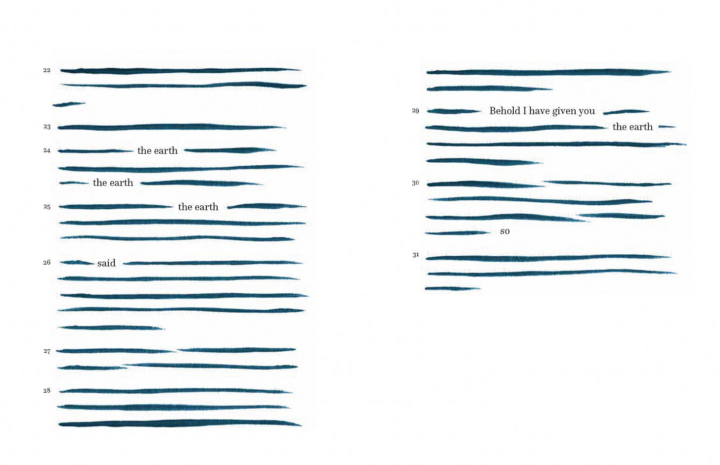 mostly redacted text, only leaving words "the earth, the earth..." and more