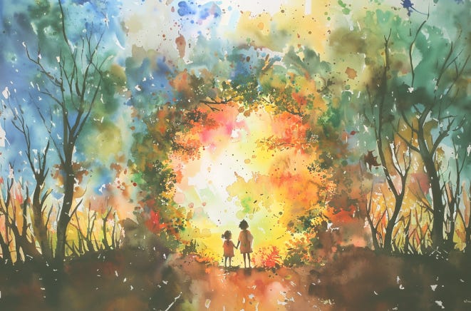 A girl and a woman hand by band