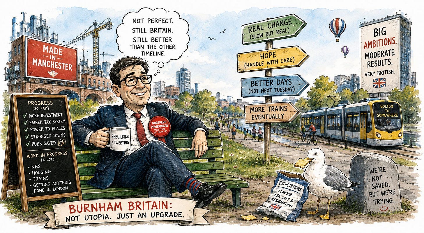 Burnham Britain. A wry political landscape. Burnham Britain. A wry political landscape.