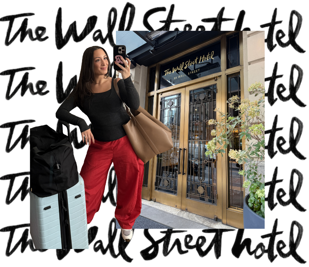 The Wall Street Hotel entrance and Bella checking in 