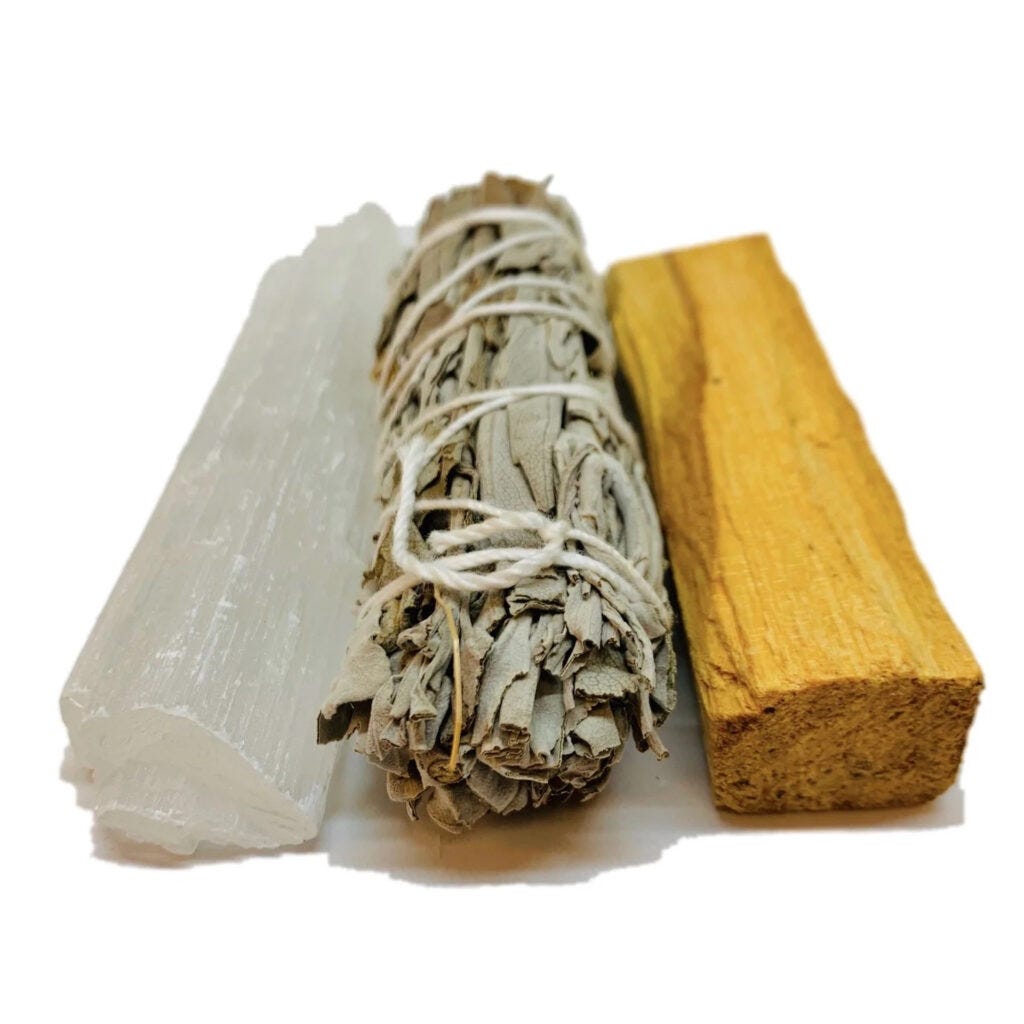 Selenite sage palo santo cleansing bundle