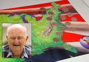 Old man and a state quarters board
