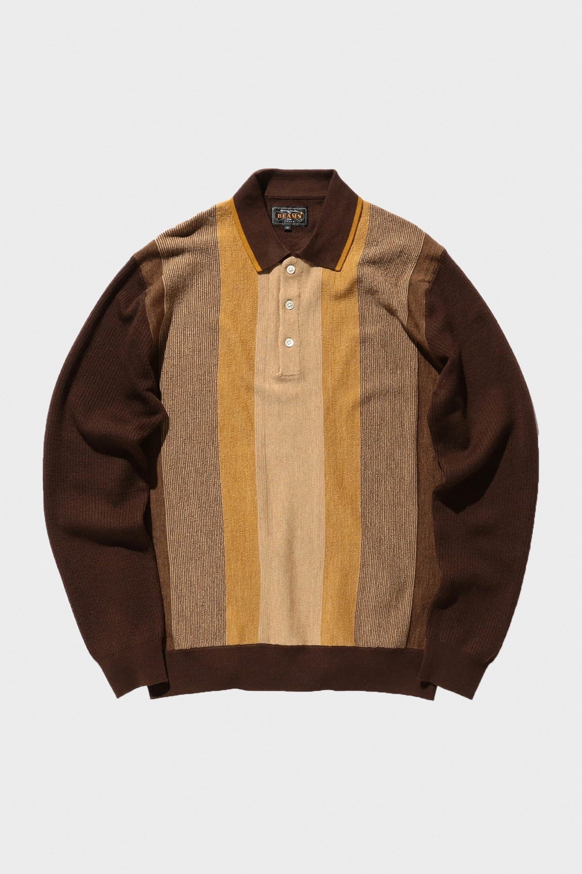 Beams Plus - Knit Polo Stripe - Brown - Canoe Club Beams Plus - Knit Polo Stripe - Brown - Canoe Club