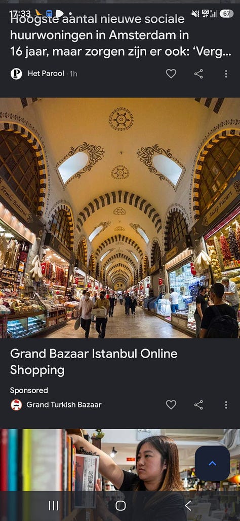 Grand Bazaar Istanbul online ad & a tourist visiting the bazaar (but he didn't wanted to he wanted to order online)