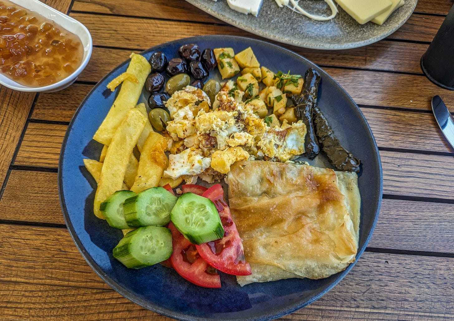 Plate of all the kinds of food. 