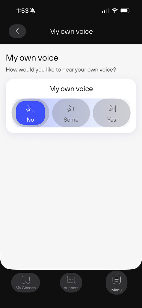 Screenshots from the Nuance Audio app for iOS.