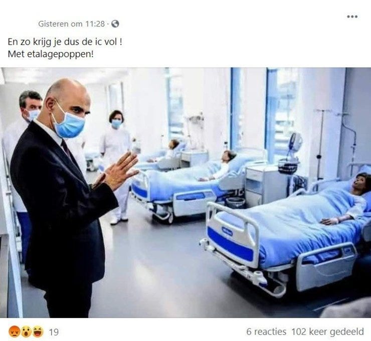 Nee, geen etalagepoppen op een ic-afdeling, zoals deze Facebookpost beweert, maar een lokaal waar verpleegkundigen in het kader van hun opleiding kunnen oefenen. Nee, geen etalagepoppen op een ic-afdeling, zoals deze Facebookpost beweert, maar een lokaal waar verpleegkundigen in het kader van hun opleiding kunnen oefenen.