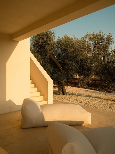 Six photographs by Matteo Milan of Casa Luce, a minimalist villa in the Apulian countryside.