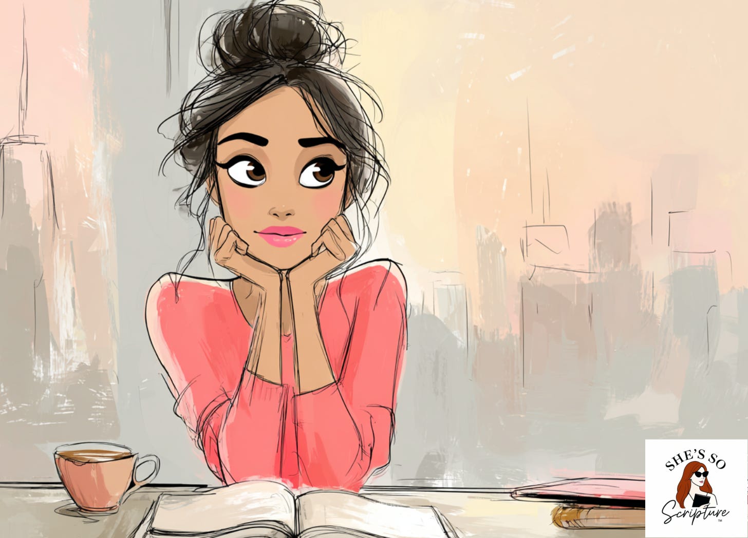 Christian woman founder reflecting at sunrise with journal and coffee, representing discernment and alignment in business and faith