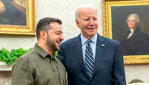 Joe Biden meets with Ukrainian President Volodymyr Zelenskyy, Thursday, Sept. 21, 2023, in the Oval Office. (Official White House photo by Adam Schultz)