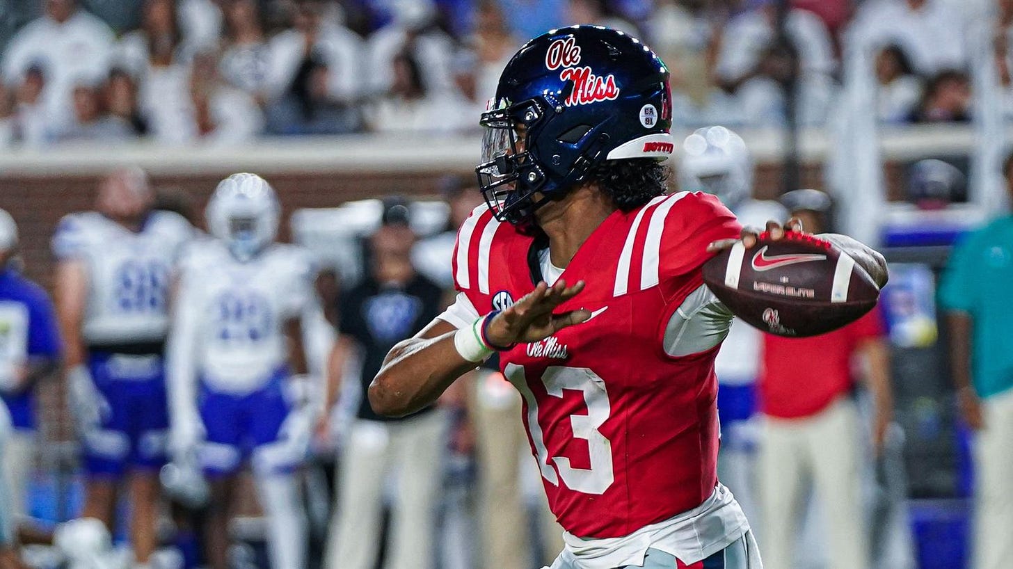 Watch: Austin Simmons Throws for 341 Yards, 3 TDs in First Career Start -  Ole Miss Athletics - Hotty Toddy